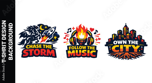 Rocket spaceship wolf headphones and cityscape t shirt designs