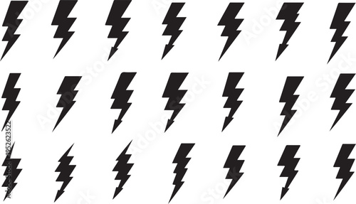Collection of black lightning bolt icons on a transparent background isolated on transparent background, Vector, illustration