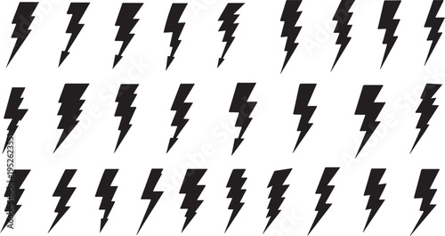 Collection of black lightning bolt icons on a transparent background isolated on transparent background, Vector, illustration