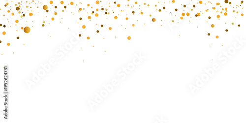 Golden confetti garland with falling glitter, bright sparkles, and repeating yellow dots. Perfect PNG background for Christmas, New Year's, holiday decorations, and festive templates.