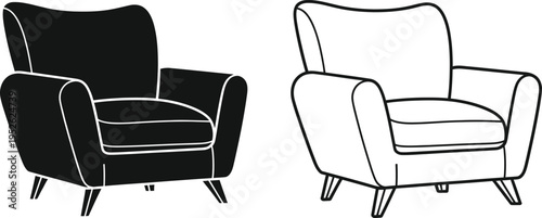 Modern Armchair Icon Set Minimalist Furniture Vector