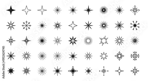 star and sparkle icon collection diverse graphic resource with various geometric burst shapes perfect for celebration design.