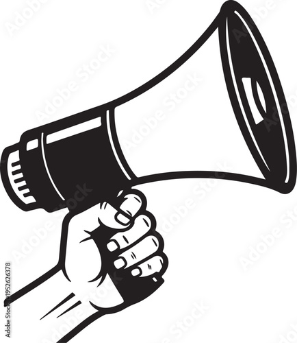 Retro megaphone, hand holding bullhorn vector isolated on Transparent Background