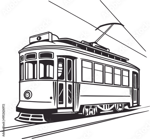old tram on a white background