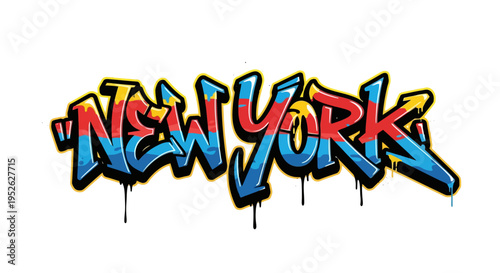 New York Graffiti Art Style Text, Urban Street Art, Vibrant Colors, Cityscape Design