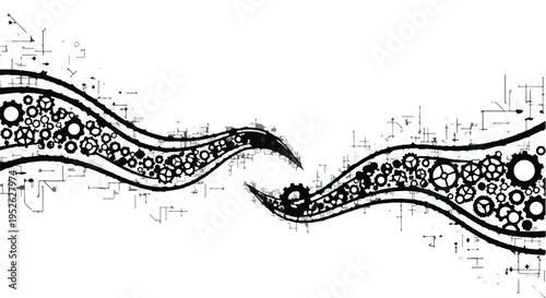 Gears form an intricate mechanical wave pattern on a clean white background.