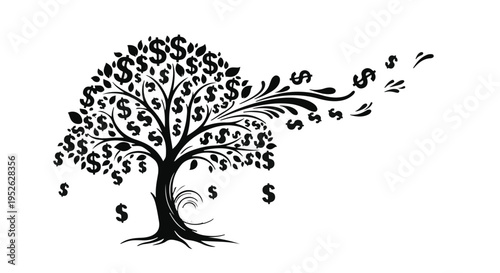 Money tree symbol shows financial growth and investment success for business.