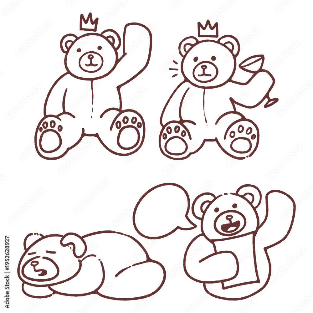 Obraz premium Set of Four Hand Drawn Bear Doll Sketches Featuring Different Dynamic Movements and Styles.