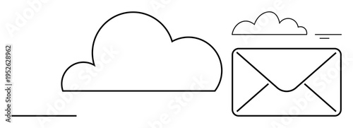 Cloud storage concept. Cloud icons and email symbol emphasizing data sharing and storage. Cloud storage for digital communication, file sharing, and online services. Suitable for technology, email
