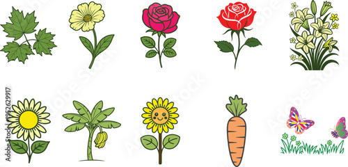 Collection of Hand-Drawn Plant and Nature vector Illustrations