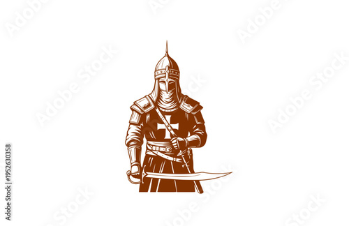 Historical Islamic Knight of Chivalry Silhouette, Noble Muslim Leader Vector Sticker, Medieval Crusades Era Hero Illustration