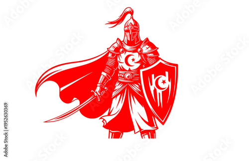 Historical Islamic Knight of Chivalry Silhouette, Noble Muslim Leader Vector Sticker, Medieval Crusades Era Hero Illustration
