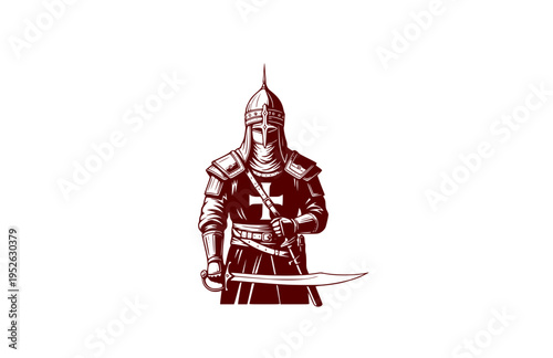 Historical Islamic Knight of Chivalry Silhouette, Noble Muslim Leader Vector Sticker, Medieval Crusades Era Hero Illustration