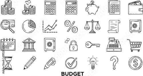 Budget Icon Set: Hand-Drawn Finance and Planning Illustrations
