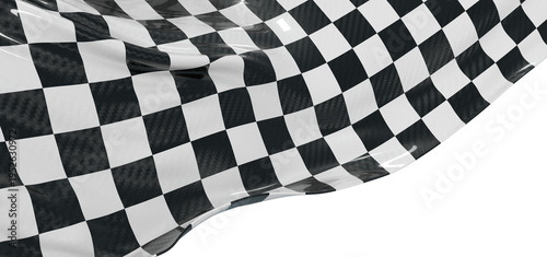 Close-up of a checkered racing flag waving in the wind. Symbol of speed, victory, and the finish line. Isolated on white