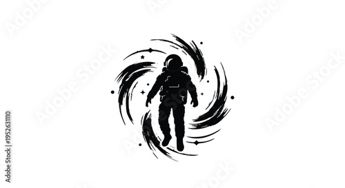 Astronaut floats inside a swirling vortex of cosmic energy in deep outer space.