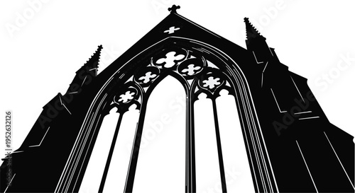 Striking Gothic Church Window Silhouette Vector Art, Emphasizing Architectural Detail and Spiritual Grandeur