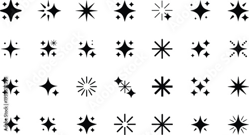 Star sparkle icons collection with diverse designs, brightness magic decorative illustration for UI graphics