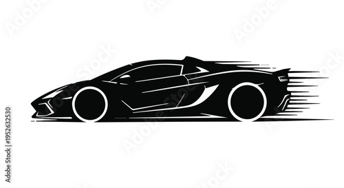 Sleek and Dynamic Sports Car Silhouette with Speed Streaks, Embodying Rapid Automotive Motion