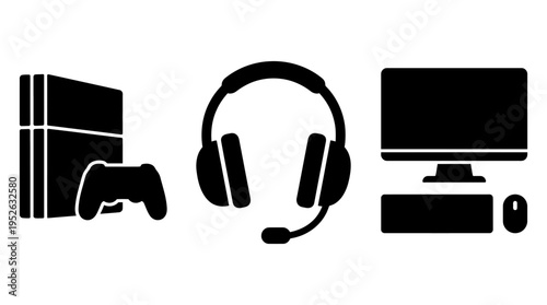 Gaming Setup Icons Console, Headset, and Computer