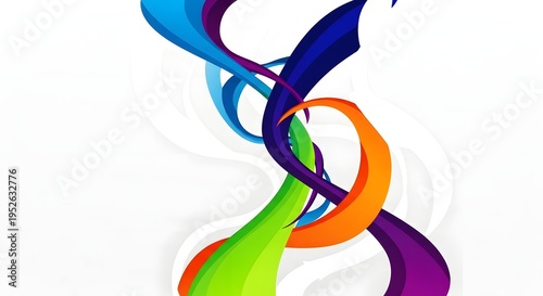 Abstract colorful flowing ribbons create dynamic swirling patterns on a light background