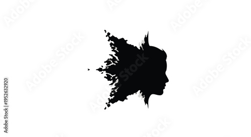 Abstract Silhouette of a Female Profile with Exploding Hair