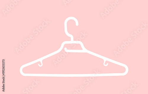 Single hanger icon drawn as simple outline on pastel background. Minimal object shows curved shape with hook for clothing storage. Retail concept representing wardrobe organization fashion