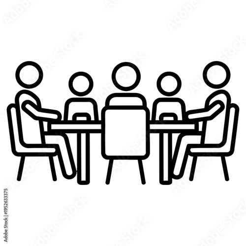 Minimalist business meeting icon with people around a table