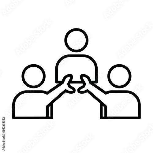 Teamwork Icon: Three people collaborating, uplifting one central figure