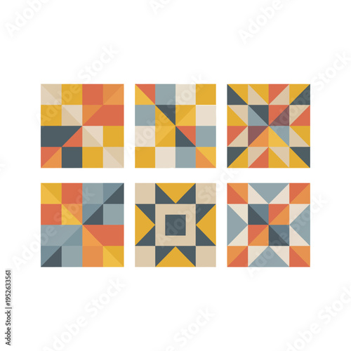 A colorful geometric pattern illustration with various shapes and designs