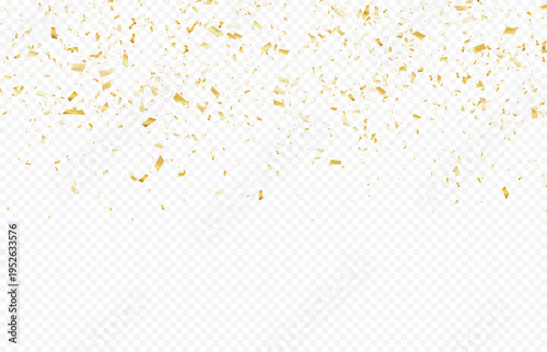 Glittering confetti on a transparent background. Gold confetti