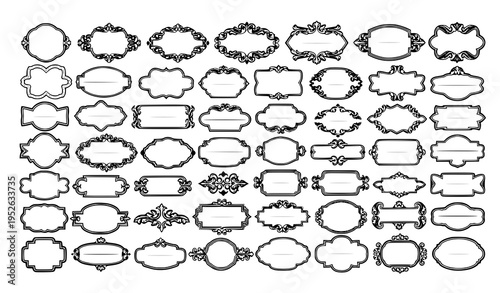 Ornate black silhouette frames vector set with classical baroque cartouches for badges and labels