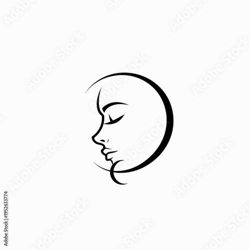 Elegant abstract line art profile of a serene woman's face with closed eyes, symbolizing beauty and tranquility
