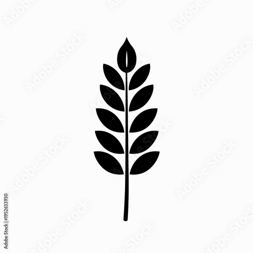 Black silhouette of a wheat ear icon, minimalist grain stalk symbol for agriculture, farming, natural food, and harvest concepts.
