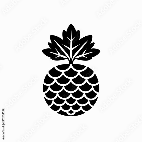 Black Silhouette Pineapple Icon, Tropical Fruit Symbol Graphic Vector Illustration, Stylized Ananas Design Element