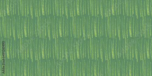 Childish drawing with green wax crayons texture. Abstract grass background with vertical rough strokes. Hand drawn crayon scribble pattern banner.