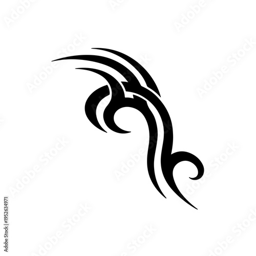 Abstract Tribal Flame Swirl Tattoo Style Vector Design, Modern Black Tribal Curve Ornament Abstract Symbol, Stylish Tribal Wave Flame Logo Element Vector
