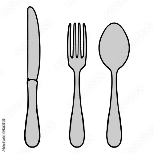 Complete Set of Kitchen Cutlery Including Knife Fork and Spoon for Dining Room Design.