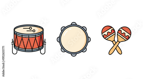 Colorful musical instruments in simple line art for music education