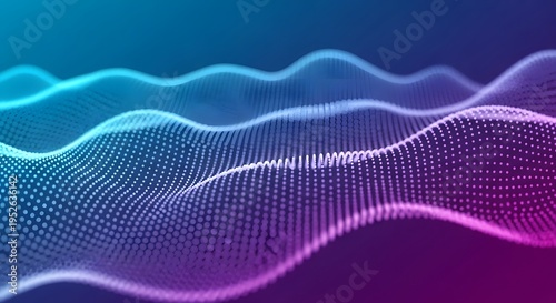 Abstract digital waves of luminous particles in a blue and purple gradient representing data flow and technology