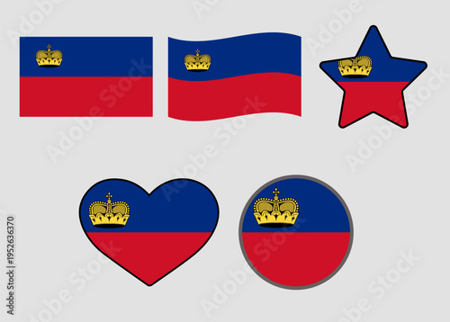 Liechtenstein flag set vector
Vector set of flags in various shapes round, star, wavy, heart