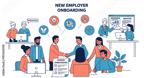flat vector New Employer Onboarding isolated on White Background vector background, vector illustration