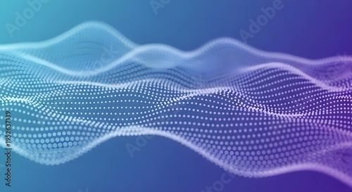Abstract digital wave pattern of glowing particles in a blue and purple gradient background