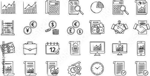 Hand-Drawn Finance and Business Icons for Presentations and Infographics