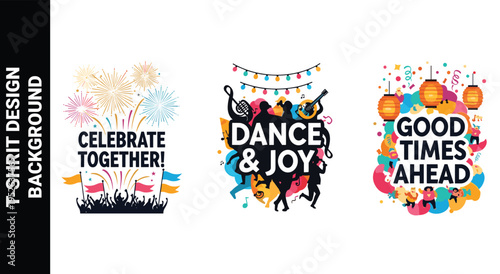 Party time celebration with masks fireworks and music design