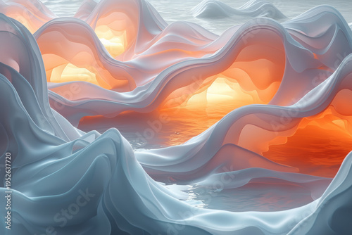Create an abstract representation of calming rhythms, using fluid shapes and soothing colors that flow seamlessly into one another.