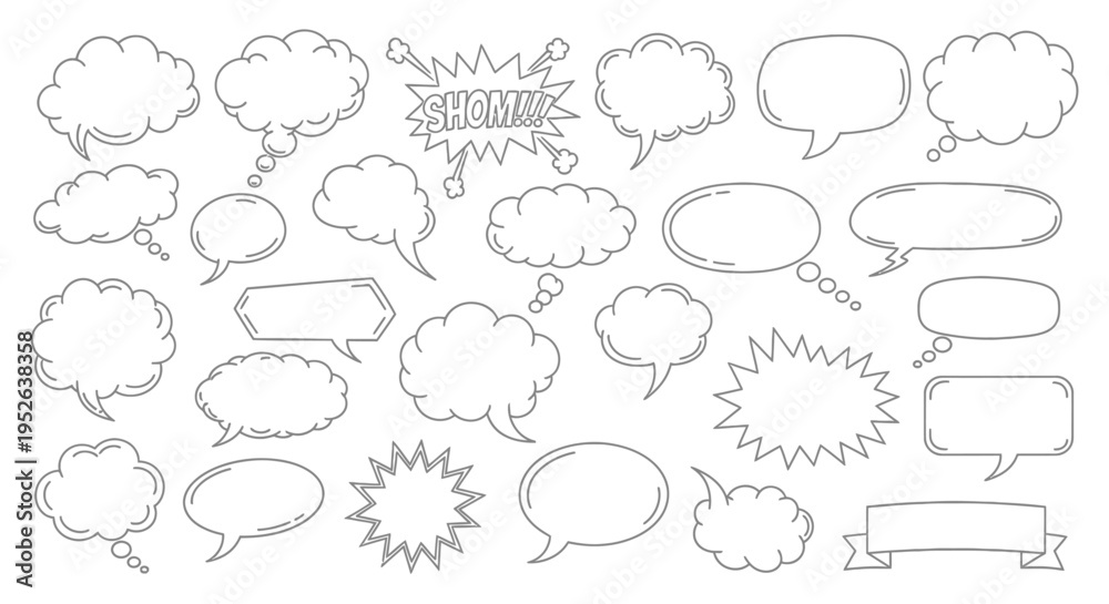 Fototapeta premium Collection of Hand-Drawn Speech Bubbles and Thought Clouds for Comics and Design