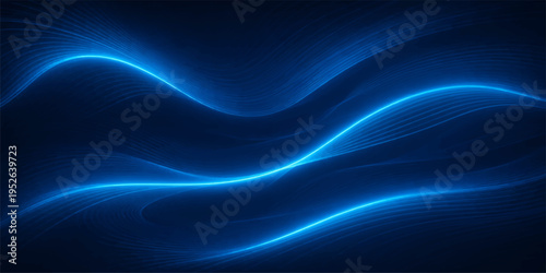 A digital art wallpaper featuring an abstract blue background with flowing wavy lines and glowing fractal curves that create a motion of energy in a swirling light design