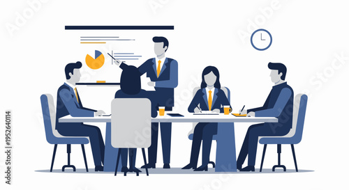 Flat Minimal Corporate Team Meeting Illustration Vector Artwork