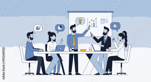 Corporate Teamwork Session Flat Minimal Illustration Vector Design
